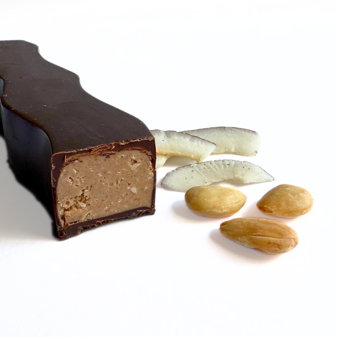 Turrón choco negro, coco y almendra