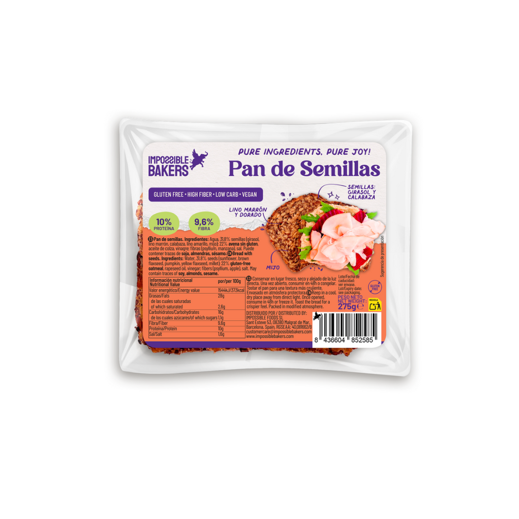 envase Pan de Semillas bajo en carbos, vegano y sin gluten