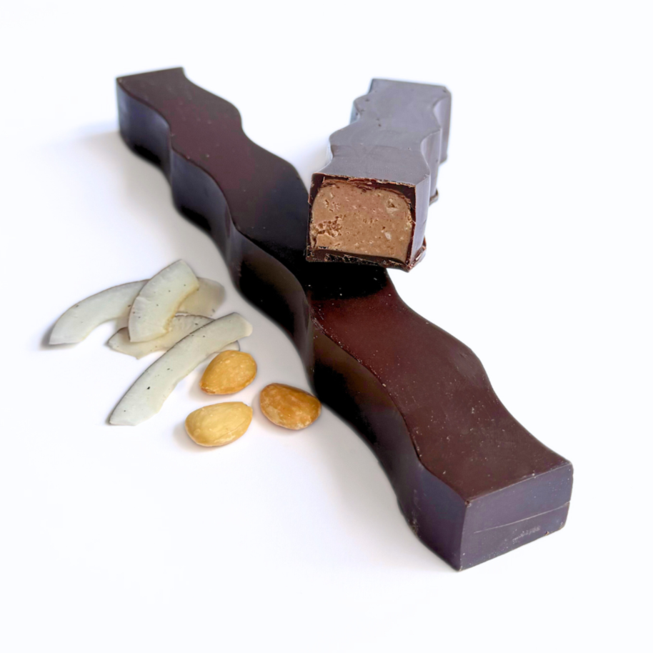 Turrón choco negro, coco y almendra