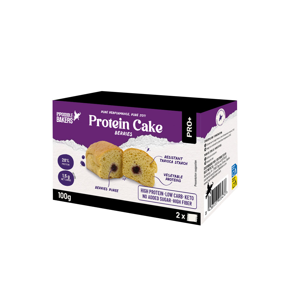 Bizcocho proteico sin azúcares añadidos relleno de mermelada de frutos rojos 